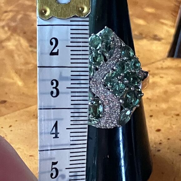 Natural Green Apatite Sterling Silver Cocktail Ring Size 7 - Picture 7 of 9